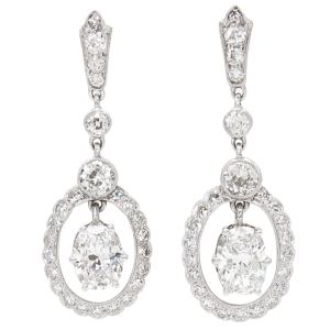 1900's 4.53ctw Diamond Edwardian Earrings Platinum GIA front