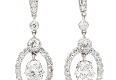 1900's 4.53ctw Diamond Edwardian Earrings Platinum GIA front