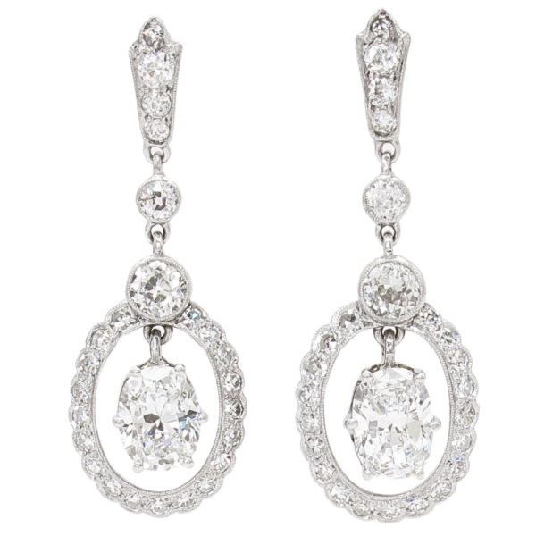 1900's 4.53ctw Diamond Edwardian Earrings Platinum GIA front