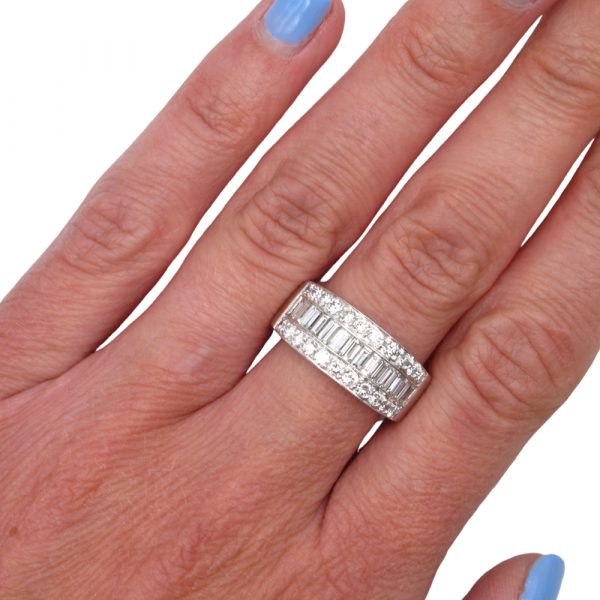 2 Carat Baguette Round Diamond Band Wide Channel White Gold Worn