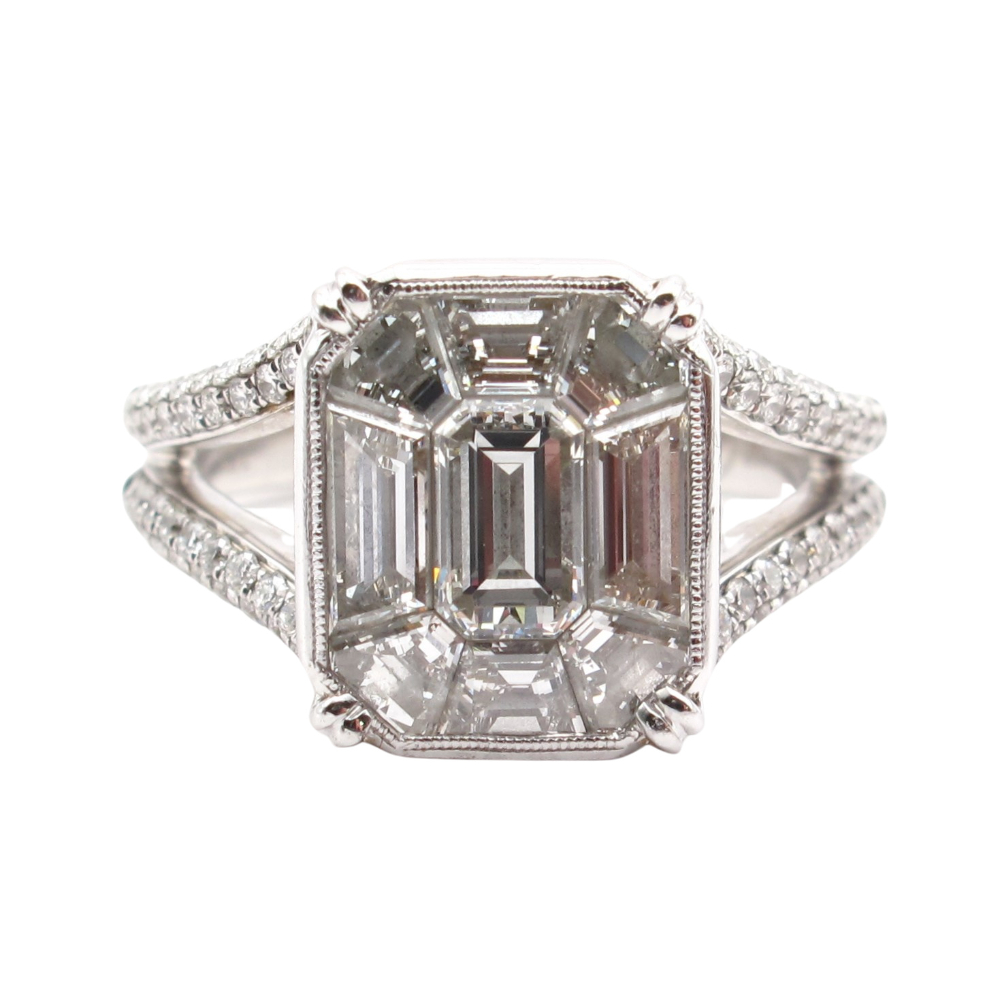Designer Simon G Mosaic Diamond Ring 2.49 ctw 18k White Gold