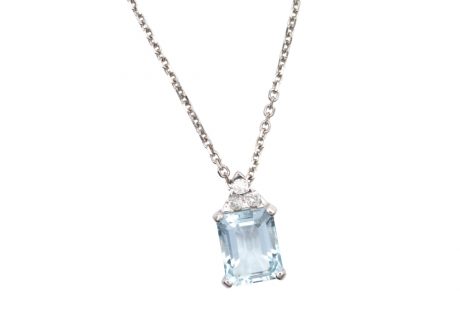 3 carat Aquamarine Necklace with Diamonds White Gold