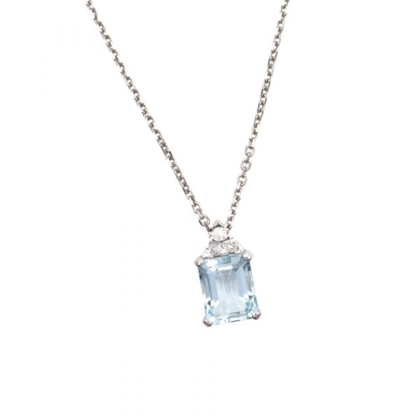 3 carat Aquamarine Necklace with Diamonds White Gold