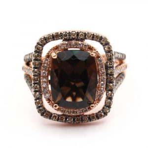 3 carat smokey quartz with diamond halo rose gold ring