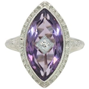 4.62ctw Marquise Amethyst Art Deco Ring 18K White Gold