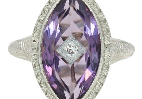 4.62ctw Marquise Amethyst Art Deco Ring 18K White Gold