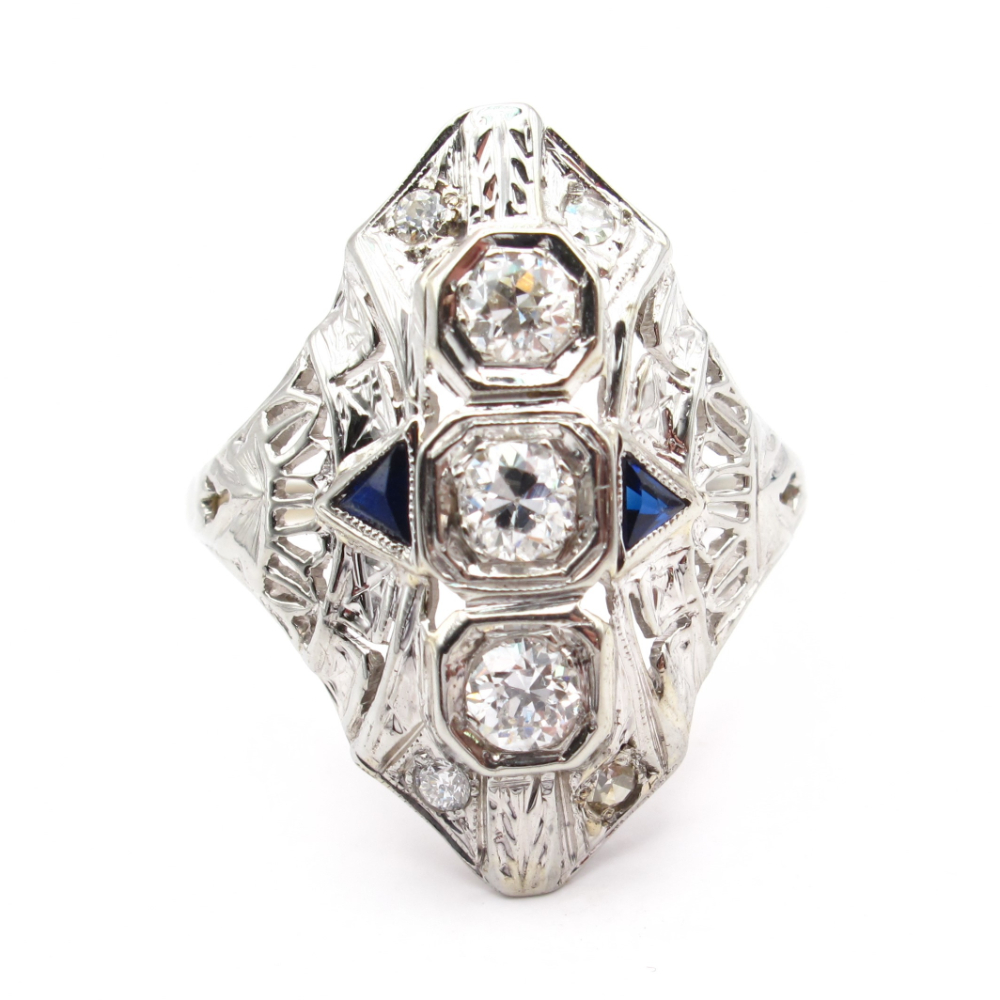 Early 1900’s Edwardian Diamond Dinner Ring .94 ctw 14k White Gold