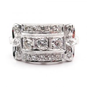 Art Deco Diamond Ring East to West Frame White Gold