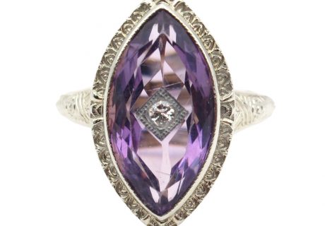 Art Deco Navette Amethyst Diamond Ring