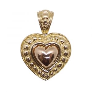 Beaded Heart Three-Dimensional Pendant 14k Yellow & Rose Gold Front