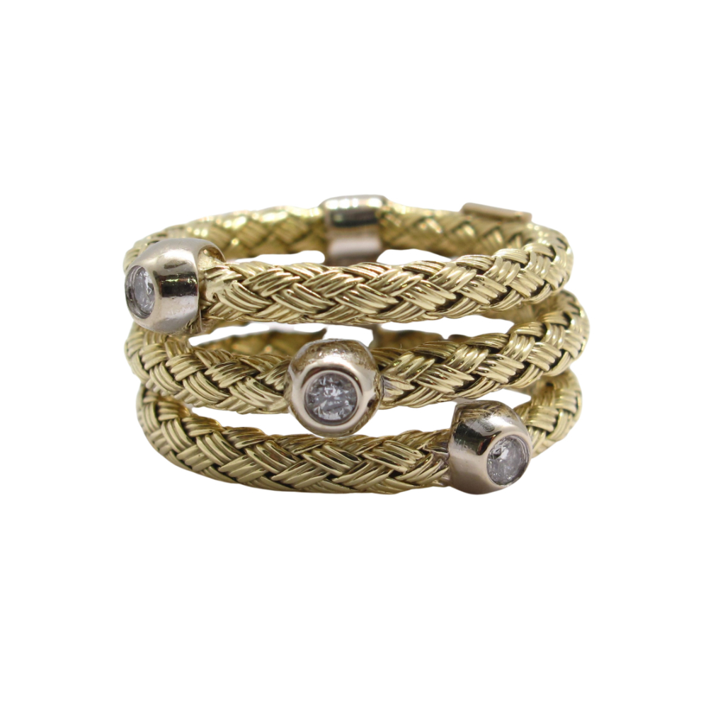 14k Yellow Gold Braided Cable and Diamond Ring