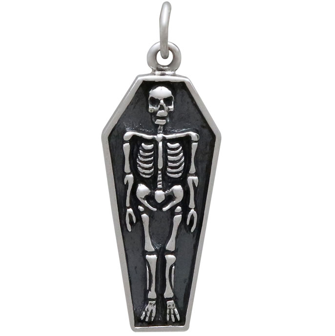 Skeleton in Coffin Charm, Sterling Silver