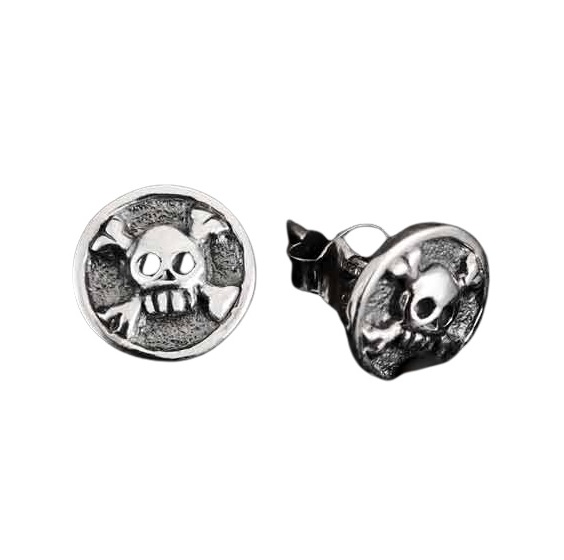 Skull and Crossbones Earrings, Sterling Silver Studs