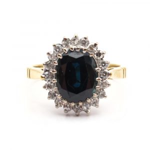 Edwardian 2.50 carats Midnight Sapphire and Diamond Halo Ring
