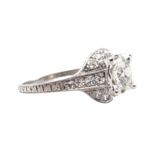 Edwardian Diamond 1 carat Platinum Engagement Ring GIA Side