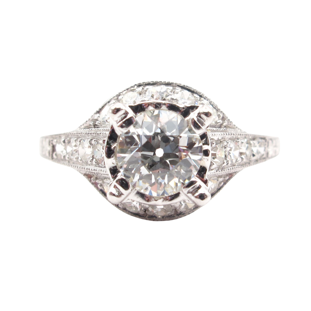 Early 1900’s European Diamond Engagement Ring 1.12 ctw GIA Platinum