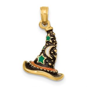 Enameled Halloween Witch Hat Gold Charm Back
