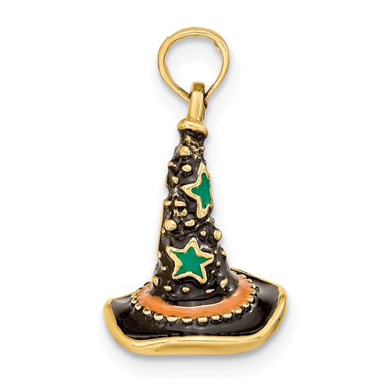 Enameled Halloween Witch Hat Gold Charm Front