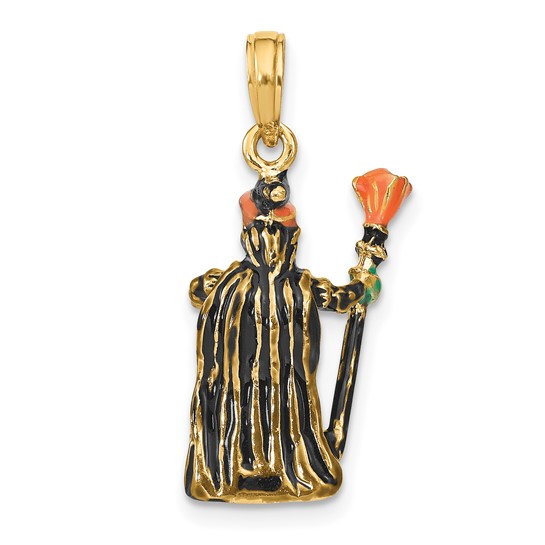 Enameled Witch with Broom Gold Charm Back
