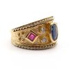 Etruscan Sapphire Ruby Diamond Band Yellow Gold Side