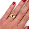 Etruscan Sapphire Ruby Diamond Band Yellow Gold Worn