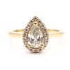 GIA Pear Diamond Halo Engagement Ring Yellow Gold
