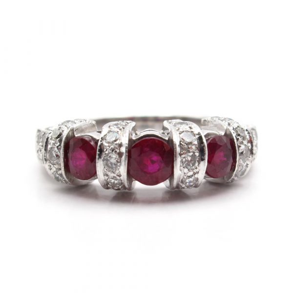 Heavy White Gold 1.50 carat Ruby and Diamond Band