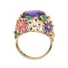Honeycomb Amethyst Ring with Enamel Floral Details Gold Profile
