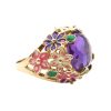 Honeycomb Amethyst Ring with Enamel Floral Details Gold Side