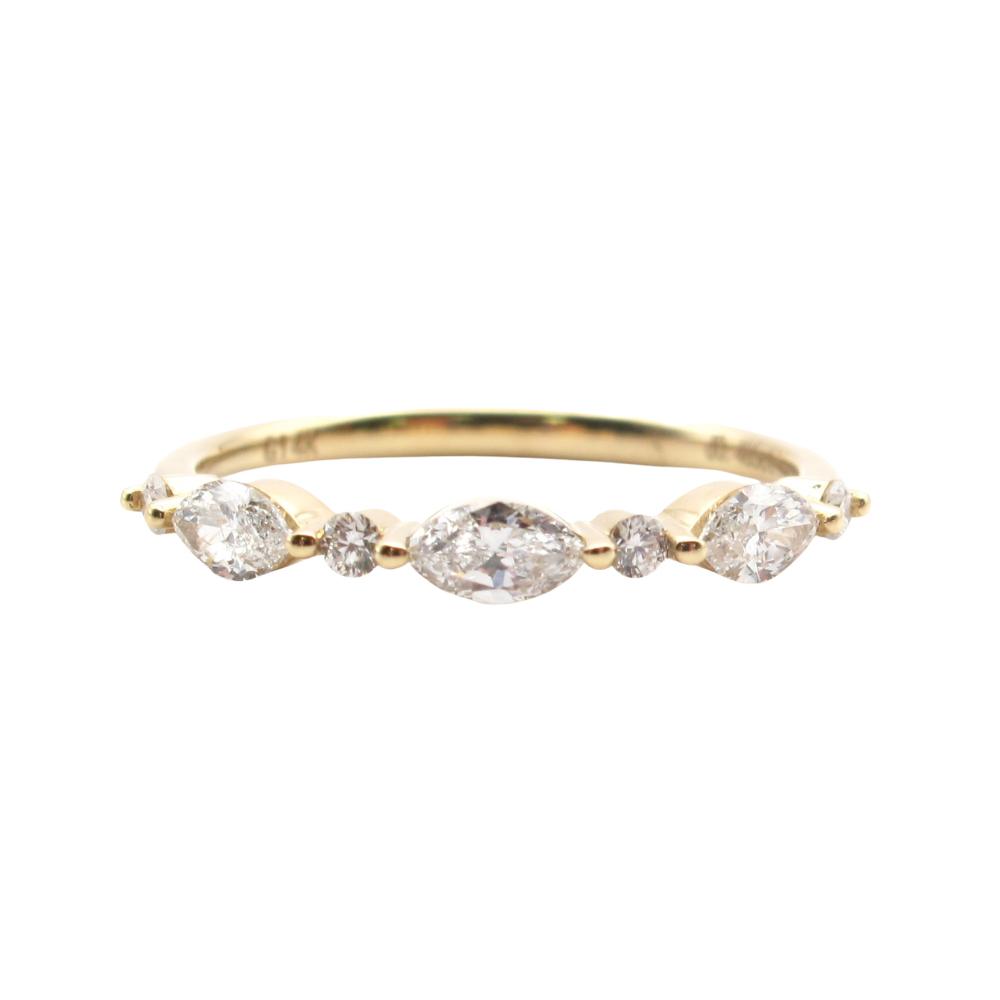 Marquise Round Diamond Band Stackable .50 ctw 14k Yellow Gold