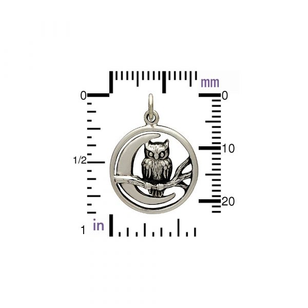 Owl on Branch with Moon Charm Size