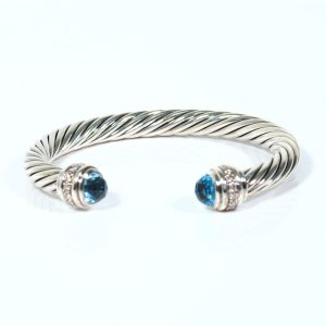 David Yurman Sky Blue Topaz & Diamond Sterling 7mm Cable Bracelet