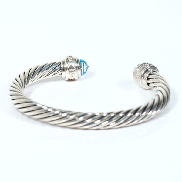 David Yurman Sky Blue Topaz & Diamond Sterling 7mm Cable Bracelet