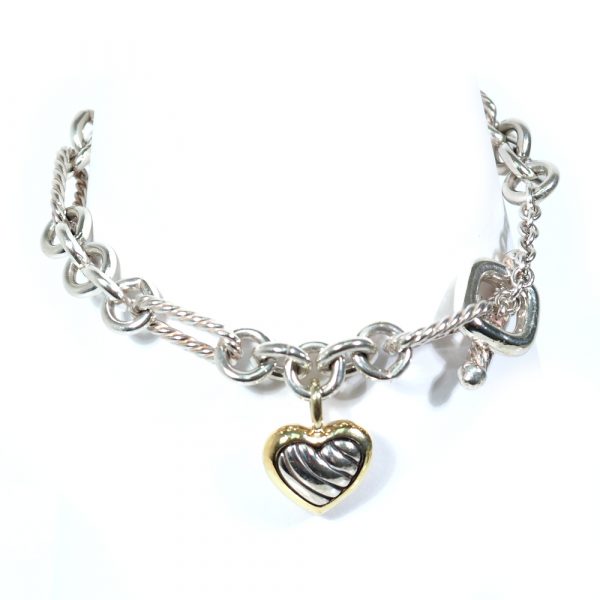 David Yurman Heart Charm Toggle Bracelet Sterling Silver & 18k