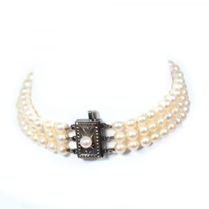 Antique Mikimoto Triple Strand Pearl Bracelet 7" w/ Sterling Clasp