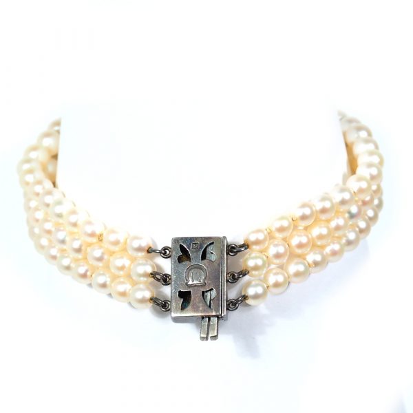 Antique Mikimoto Triple Strand Pearl Bracelet 7" w/ Sterling Clasp