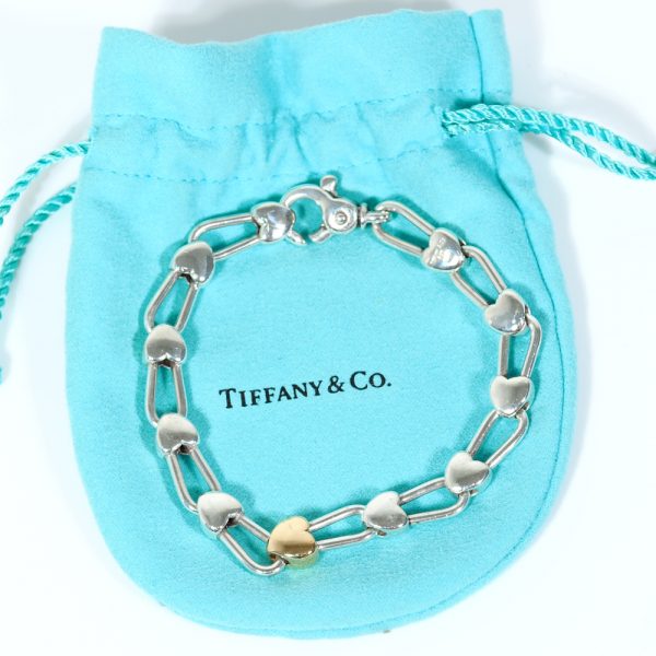 Tiffany & Co Heart Padlock Link Bracelet Sterling Silver & 18k