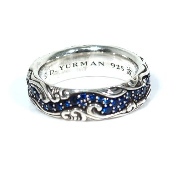 David Yurman Sapphire Waves Ring 8mm Band Sterling Silver