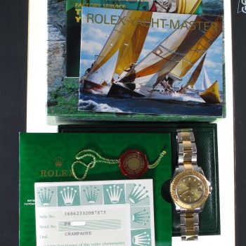 Pre-Owned Rolex Midsize Yachtmaster Champagne Dial (2001) Two Tone #168623 b and p