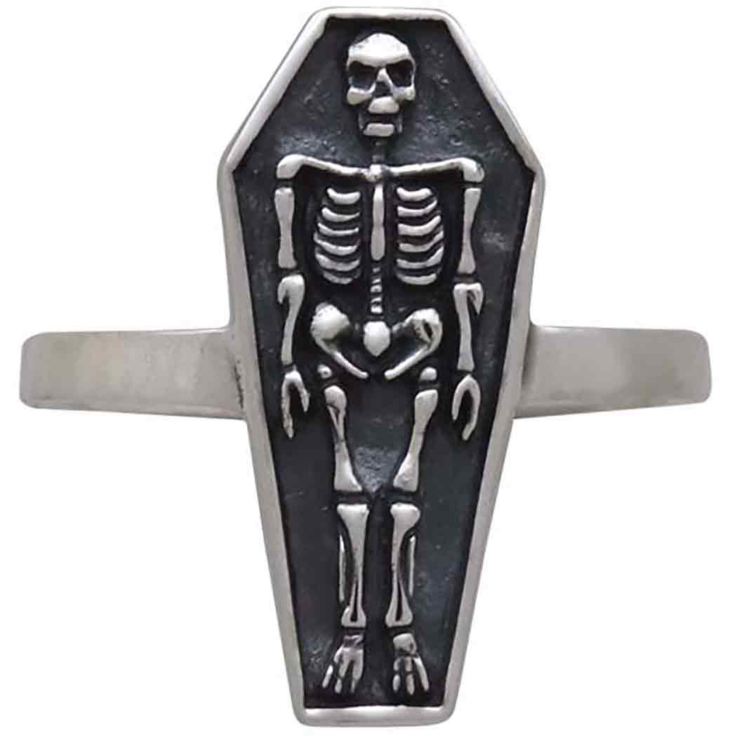Skelton in Coffin Ring, Sterling Silver