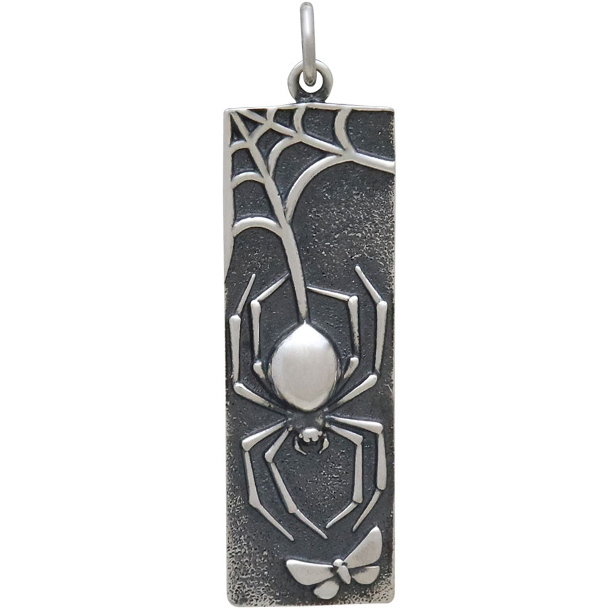 Detailed Elongated Spider Pendant, Sterling Silver