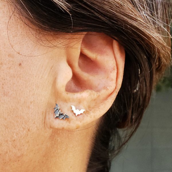 Tiny Bat Earrings Worn