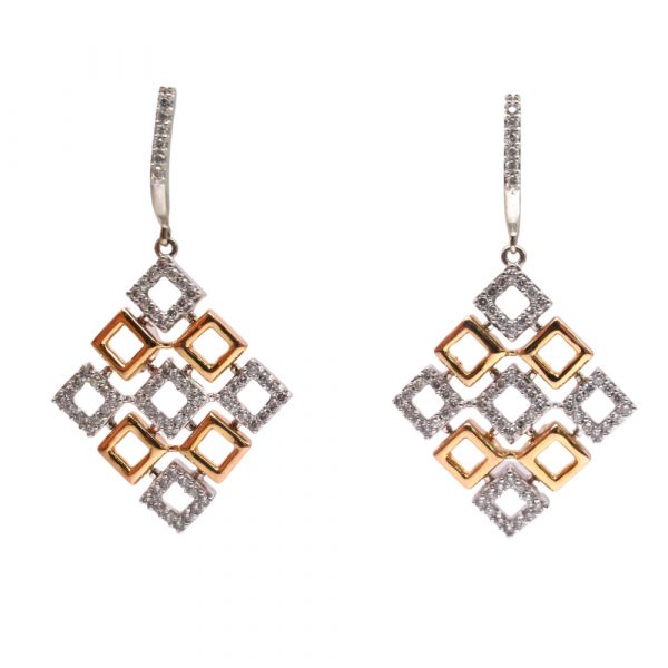 White Rose Gold Geometric Diamond Drop Earrings 2