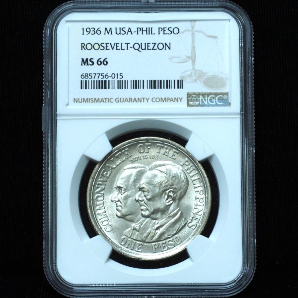 1936-M Peso Philippines Roosevelt-Quezon MS66 NGC