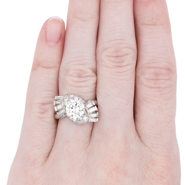 1950's 2ctw Diamond Mid Century Engagement Ring Platinum GIA worn