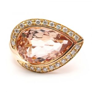 5 carat Morganite Diamond Halo 18k Rose Gold Ring