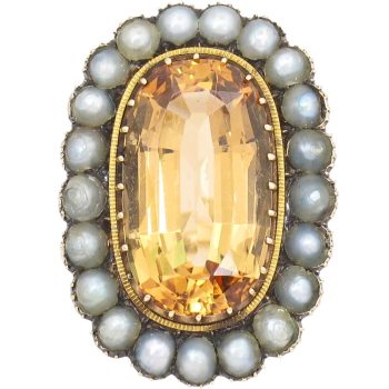 8.38ctw Imperial Topaz Edwardian Ring 14K GIA Front