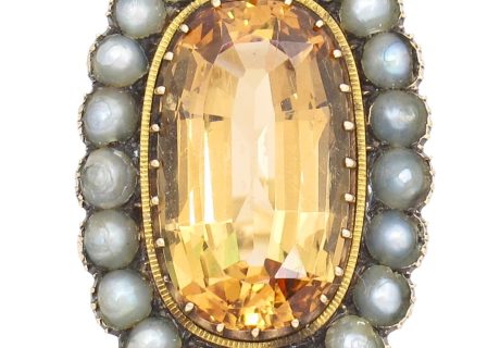 8.38ctw Imperial Topaz Edwardian Ring 14K GIA Front