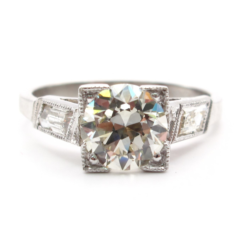 1920’s Art Deco Diamond Engagement Ring 1.43 ctw in Platinum GIA Certified