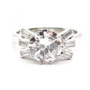 Art Deco 2 Carat Diamond Baguette Platinum Engagement Ring